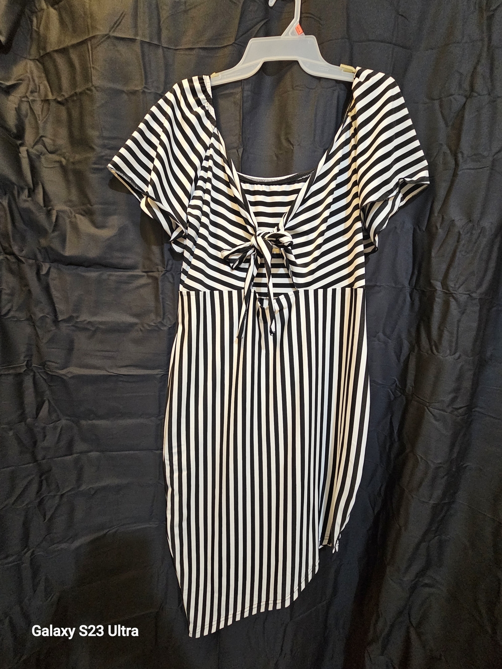 SHEIN Black and White Striped Tie-Front Midi Dress